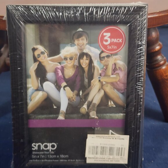 Pinnit Black Trim Snap Showcase Your Life 3pk 5"x7" Glass Cover Picture Frames - Picture 1 of 16